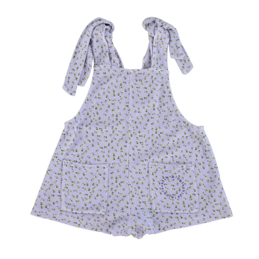 Short jumpsuit - lavender and yellow flowers