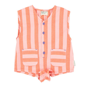 Short sleeveless jumpsuit - orange and pink stripes