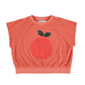 Sleeveless sweatshirt - terracotta with apple print